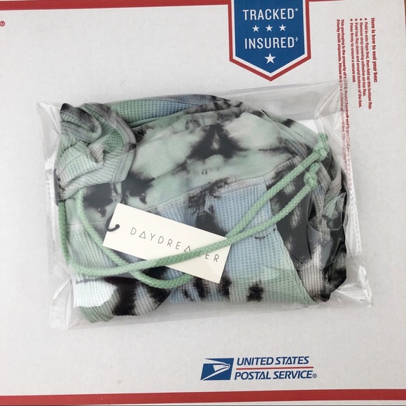 Daydreamer Tie Dye Thermal Drawstring Lounge Shorts in Green Wash - Picture 7 of 7